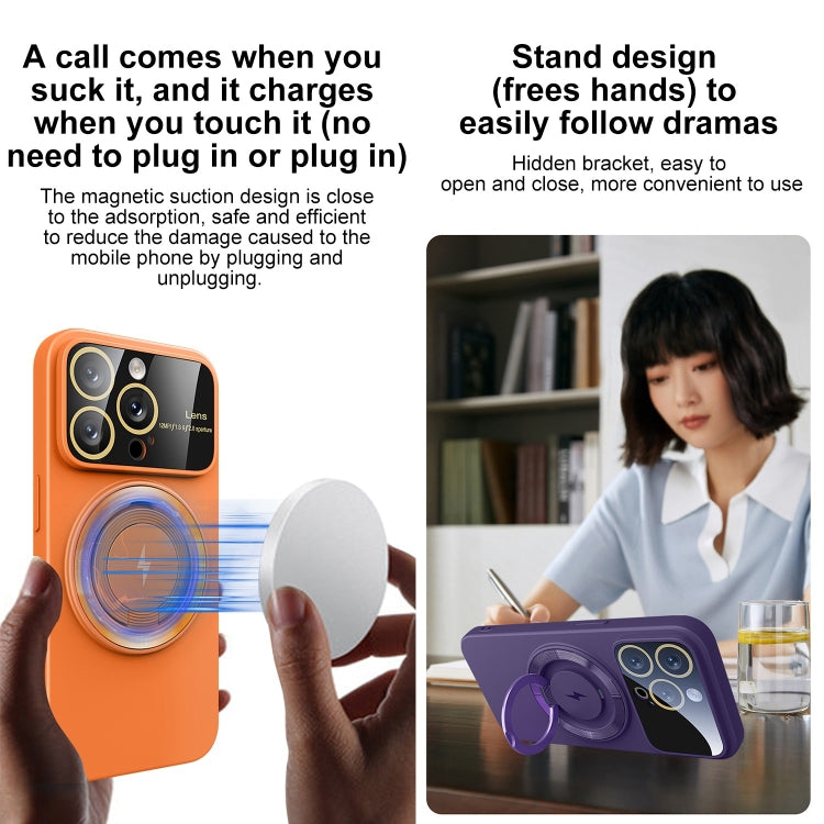 For iPhone 14 Pro Large Window MagSafe Magnetic Holder Phone Case(Dark Purple) - free shipping - PMC TechLife - Order now!