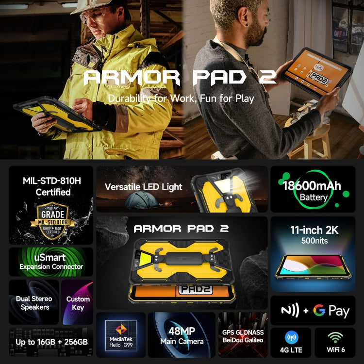 Ulefone Armor Pad 2 Rugged Tablet PC, 16GB+256GB 11 inch Android 13 MediaTek Helio G99 Octa Core 4G Network EU Plug(Black) - Other by Ulefone | Online Shopping South Africa | PMC Jewellery | Buy Now Pay Later Mobicred