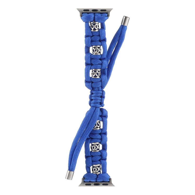 For Apple Watch Series 7 41mm Silk Silver Beads Braided Watch Band(Blue) - Watch Bands by PMC TechLife | Online Shopping South Africa | PMC TechLife