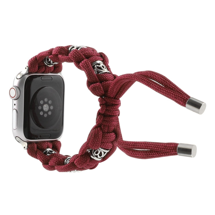 For Apple Watch Series 6 44mm Silk Silver Beads Braided Watch Band(Wine Red) - Watch Bands by PMC TechLife | Online Shopping South Africa | PMC TechLife