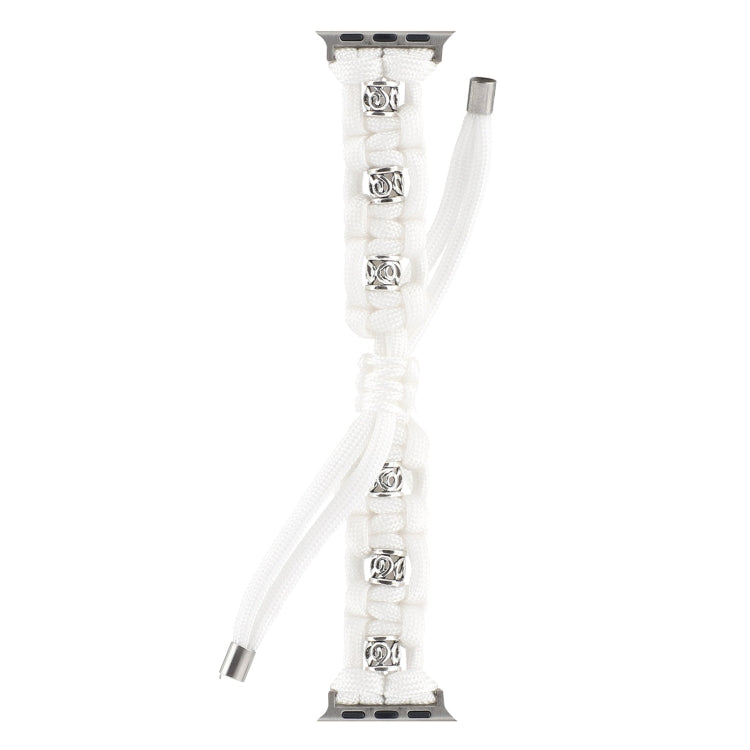 For Apple Watch Series 6 44mm Silk Silver Beads Braided Watch Band(White) - Watch Bands by PMC TechLife | Online Shopping South Africa | PMC TechLife