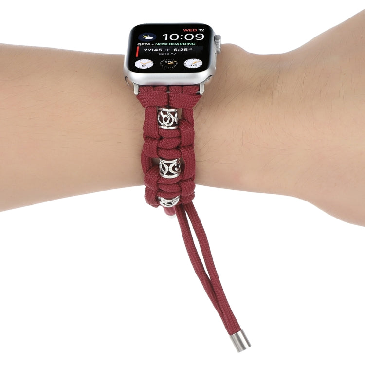 For Apple Watch Series 5 40mm Silk Silver Beads Braided Watch Band(Wine Red) - Watch Bands by PMC TechLife | Online Shopping South Africa | PMC TechLife