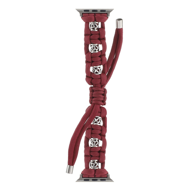 For Apple Watch Series 4 44mm Silk Silver Beads Braided Watch Band(Wine Red) - Watch Bands by PMC TechLife | Online Shopping South Africa | PMC TechLife