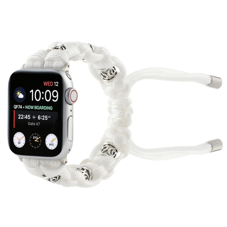 For Apple Watch Series 3 38mm Silk Silver Beads Braided Watch Band(White) - Watch Bands by PMC TechLife | Online Shopping South Africa | PMC TechLife