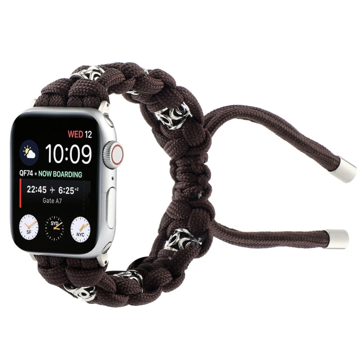 For Apple Watch 42mm Silk Silver Beads Braided Watch Band(Coffee) - Watch Bands by PMC TechLife | Online Shopping South Africa | PMC TechLife