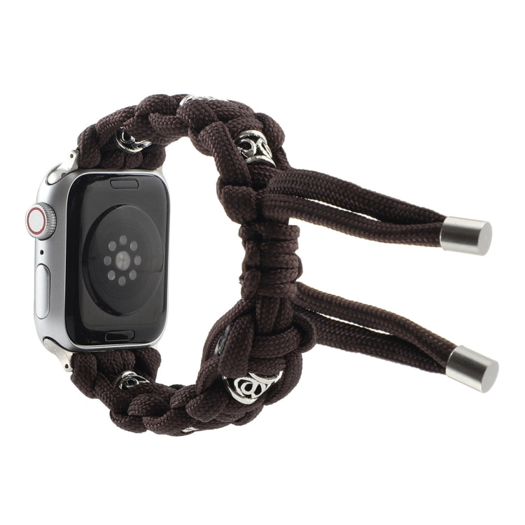 For Apple Watch 42mm Silk Silver Beads Braided Watch Band(Coffee) - Watch Bands by PMC TechLife | Online Shopping South Africa | PMC TechLife