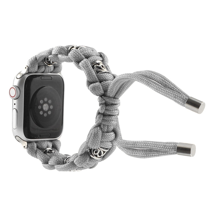 For Apple Watch 42mm Silk Silver Beads Braided Watch Band(Grey) - Watch Bands by PMC TechLife | Online Shopping South Africa | PMC TechLife