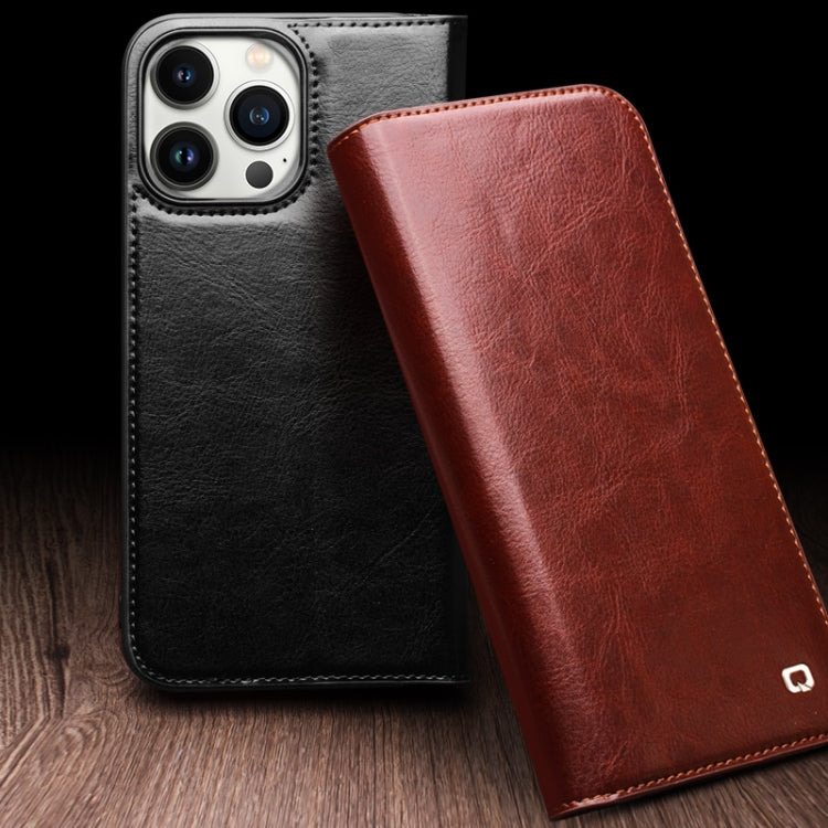For iPhone 15 Pro Max QIALINO Classic Genuine Leather Phone Case(Brown) - free shipping - PMC TechLife - Order now!