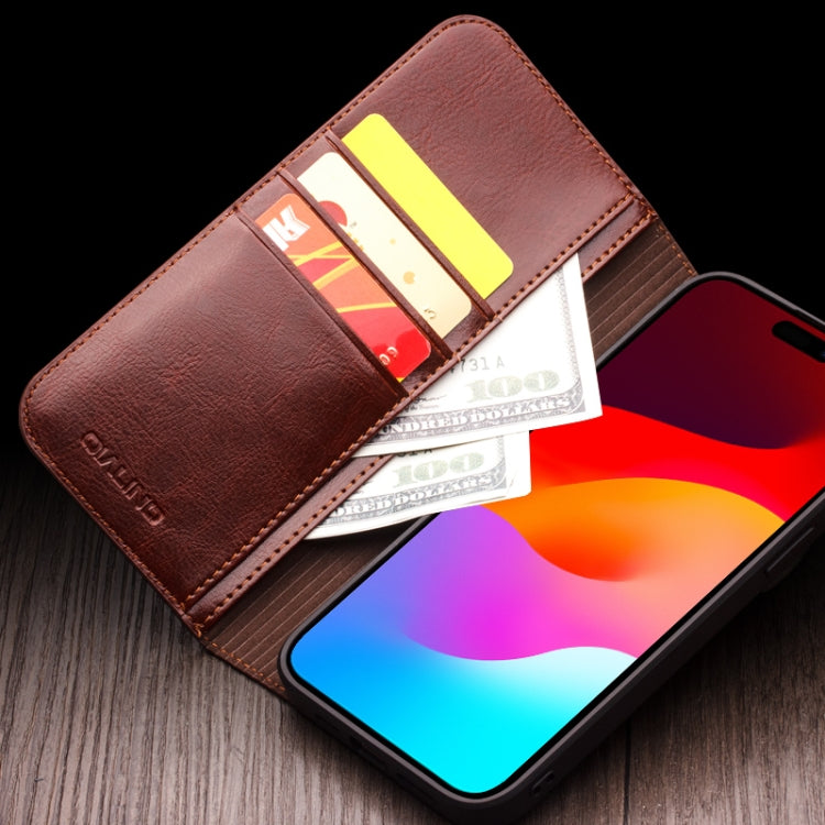 For iPhone 15 Pro Max QIALINO Classic Genuine Leather Phone Case(Brown) - free shipping - PMC TechLife - Order now!