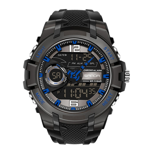 SANDA 6015 Men Multifunctional Waterproof Luminous Sports Watch(Black Blue) - Silicone Strap Watches by SANDA | Online Shopping South Africa | PMC Jewellery | Buy Now Pay Later Mobicred