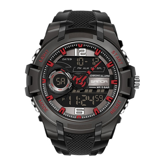 SANDA 6015 Men Multifunctional Waterproof Luminous Sports Watch(Black Red) - Silicone Strap Watches by SANDA | Online Shopping South Africa | PMC Jewellery | Buy Now Pay Later Mobicred