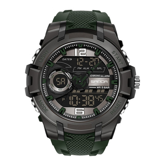 SANDA 6015 Men Multifunctional Waterproof Luminous Sports Watch(Black Green) - Silicone Strap Watches by SANDA | Online Shopping South Africa | PMC Jewellery | Buy Now Pay Later Mobicred