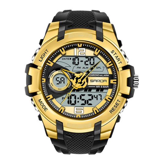 SANDA 6015 Men Multifunctional Waterproof Luminous Sports Watch(Black Gold) - Silicone Strap Watches by SANDA | Online Shopping South Africa | PMC Jewellery | Buy Now Pay Later Mobicred