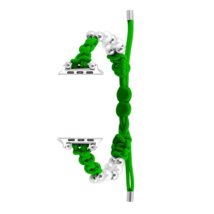 For Apple Watch SE 2023 40mm Paracord Row Beads Drawstring Braided Watch Band(Green) - Watch Bands by PMC TechLife | Online Shopping South Africa | PMC TechLife