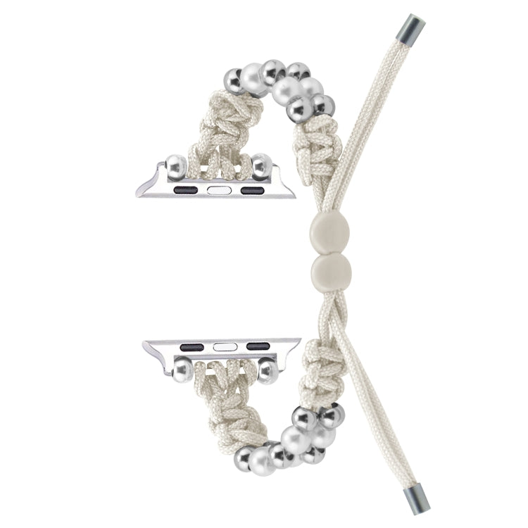 For Apple Watch Series 9 45mm Paracord Row Beads Drawstring Braided Watch Band(White) - Watch Bands by PMC TechLife | Online Shopping South Africa | PMC TechLife