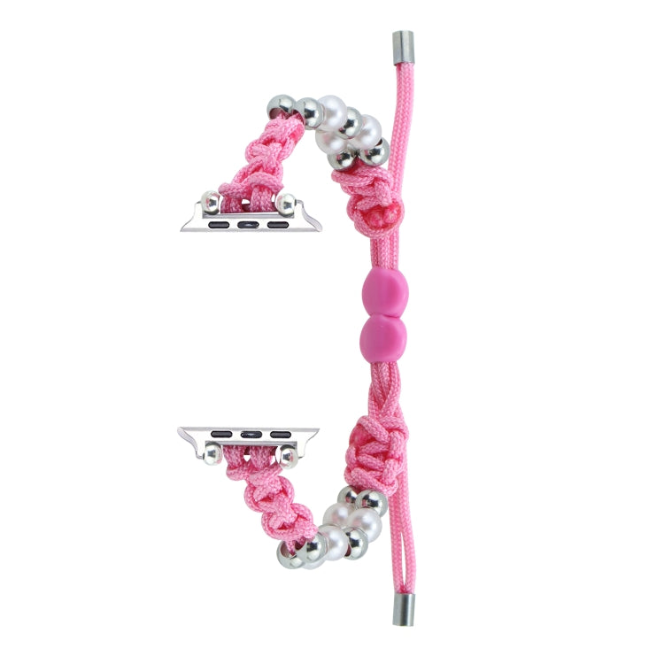 For Apple Watch Series 9 41mm Paracord Row Beads Drawstring Braided Watch Band(Pink) - Watch Bands by PMC TechLife | Online Shopping South Africa | PMC TechLife