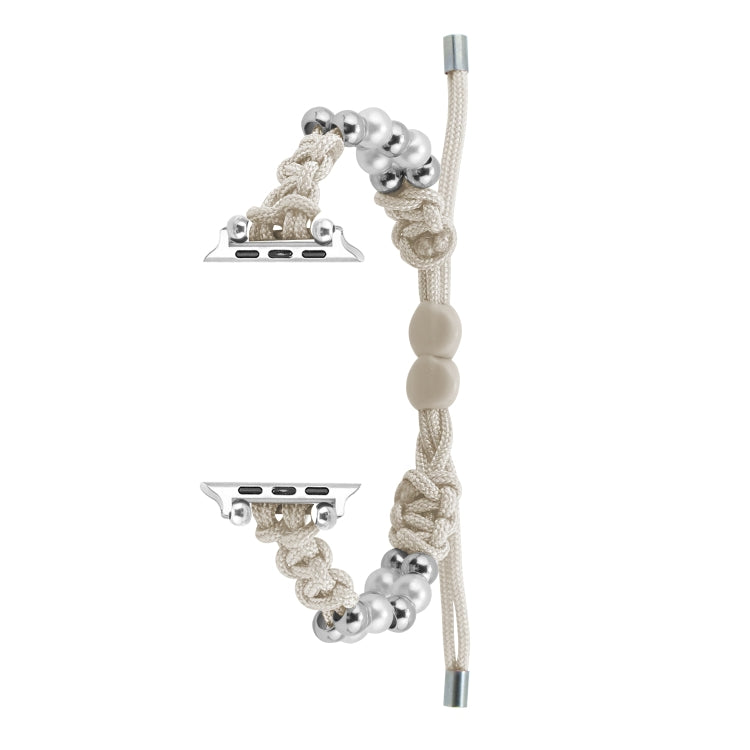 For Apple Watch Series 8 41mm Paracord Row Beads Drawstring Braided Watch Band(White) - Watch Bands by PMC TechLife | Online Shopping South Africa | PMC TechLife