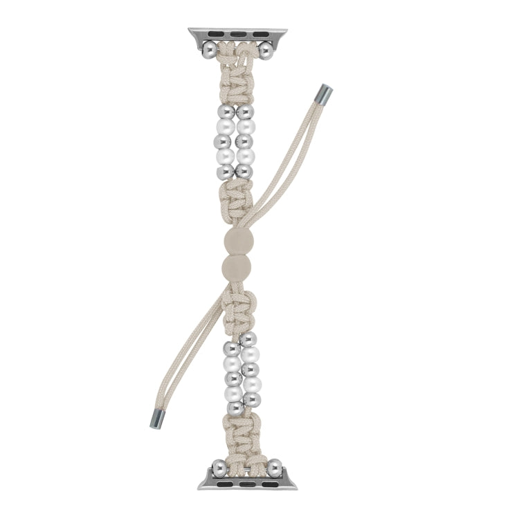 For Apple Watch Series 8 41mm Paracord Row Beads Drawstring Braided Watch Band(White) - Watch Bands by PMC TechLife | Online Shopping South Africa | PMC TechLife