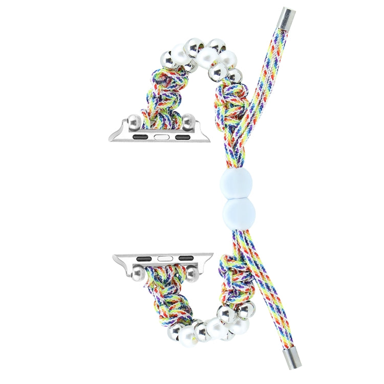 For Apple Watch Series 8 41mm Paracord Row Beads Drawstring Braided Watch Band(Rainbow) - Watch Bands by PMC TechLife | Online Shopping South Africa | PMC TechLife