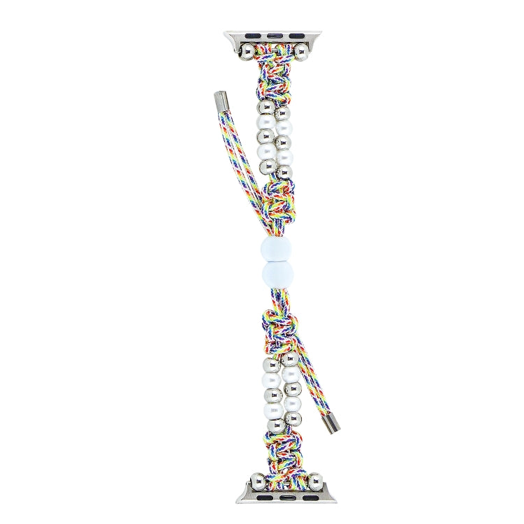 For Apple Watch SE 40mm Paracord Row Beads Drawstring Braided Watch Band(Rainbow) - Watch Bands by PMC TechLife | Online Shopping South Africa | PMC TechLife