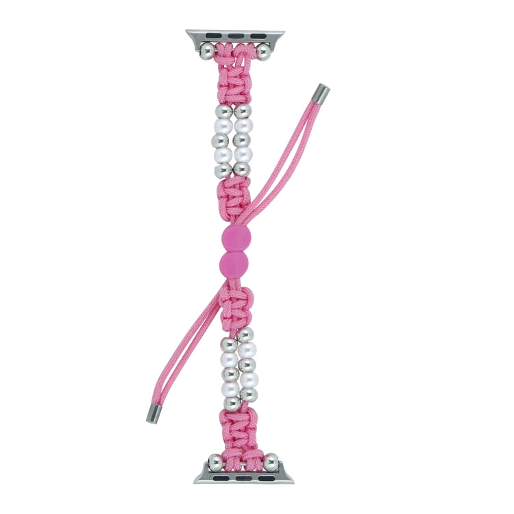 For Apple Watch SE 40mm Paracord Row Beads Drawstring Braided Watch Band(Pink) - Watch Bands by PMC TechLife | Online Shopping South Africa | PMC TechLife