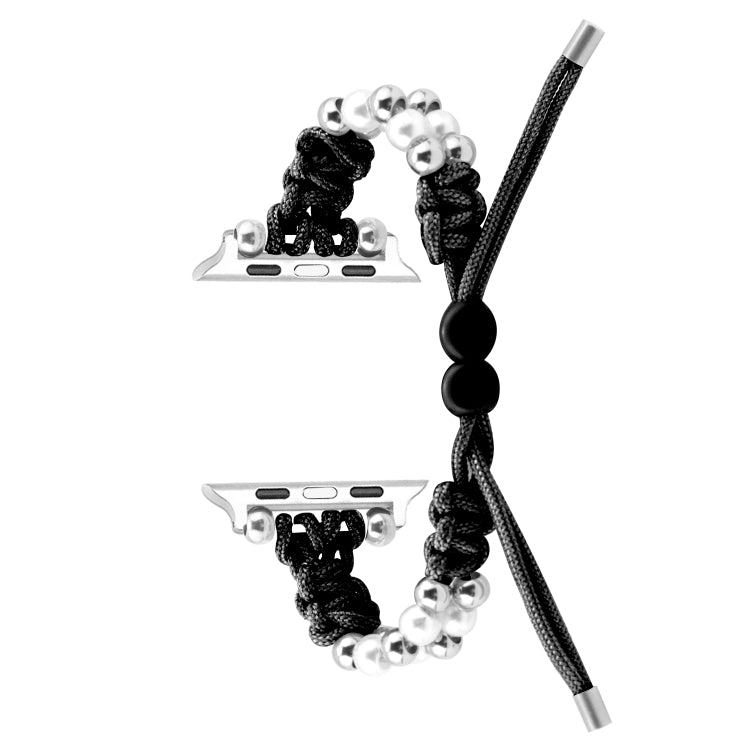 For Apple Watch SE 40mm Paracord Row Beads Drawstring Braided Watch Band(Black) - Watch Bands by PMC TechLife | Online Shopping South Africa | PMC TechLife
