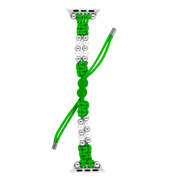 For Apple Watch SE 40mm Paracord Row Beads Drawstring Braided Watch Band(Green) - Watch Bands by PMC TechLife | Online Shopping South Africa | PMC TechLife