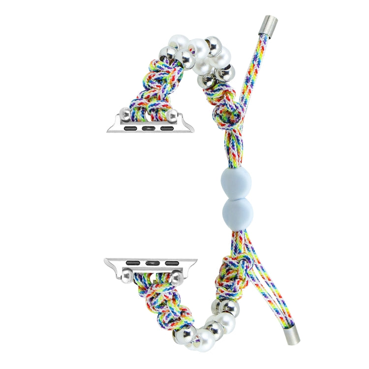 For Apple Watch SE 44mm Paracord Row Beads Drawstring Braided Watch Band(Rainbow) - Watch Bands by PMC TechLife | Online Shopping South Africa | PMC TechLife