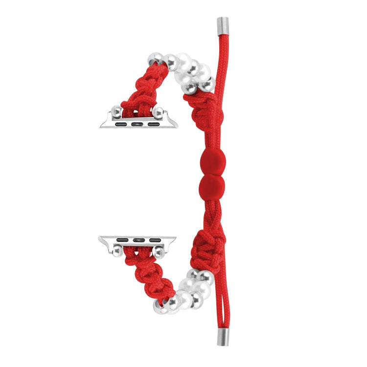 For Apple Watch Series 6 44mm Paracord Row Beads Drawstring Braided Watch Band(Red) - Watch Bands by PMC TechLife | Online Shopping South Africa | PMC TechLife