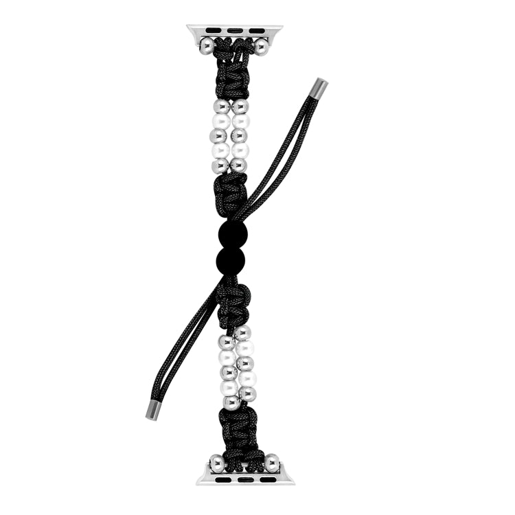 For Apple Watch Series 5 40mm Paracord Row Beads Drawstring Braided Watch Band(Black) - Watch Bands by PMC TechLife | Online Shopping South Africa | PMC TechLife