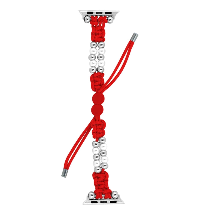 For Apple Watch Series 2 42mm Paracord Row Beads Drawstring Braided Watch Band(Red) - Watch Bands by PMC TechLife | Online Shopping South Africa | PMC TechLife