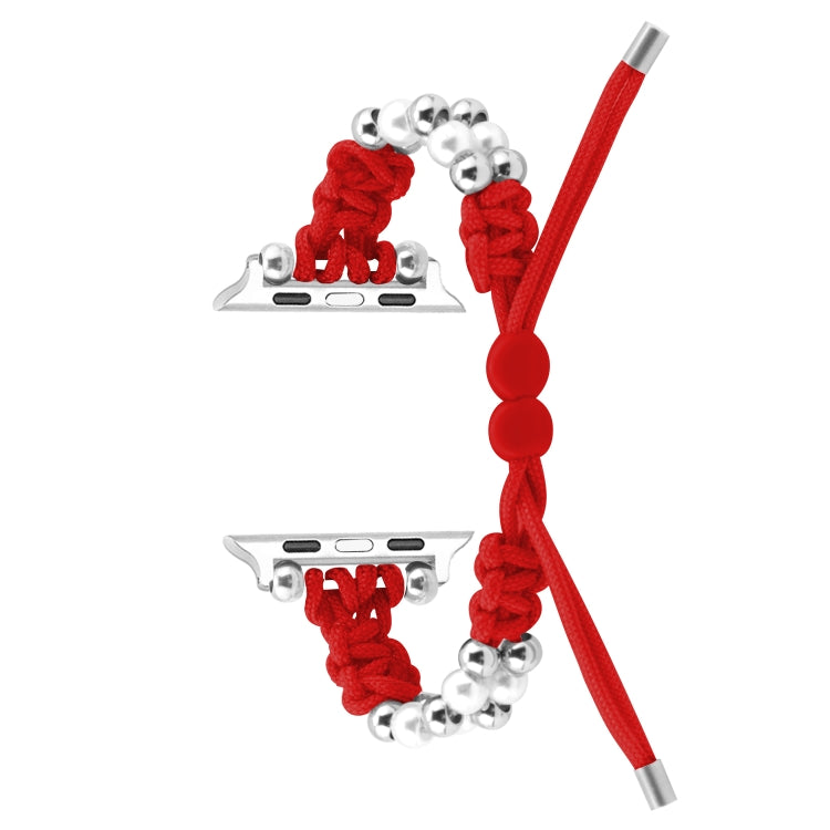 For Apple Watch Series 2 38mm Paracord Row Beads Drawstring Braided Watch Band(Red) - Watch Bands by PMC TechLife | Online Shopping South Africa | PMC TechLife