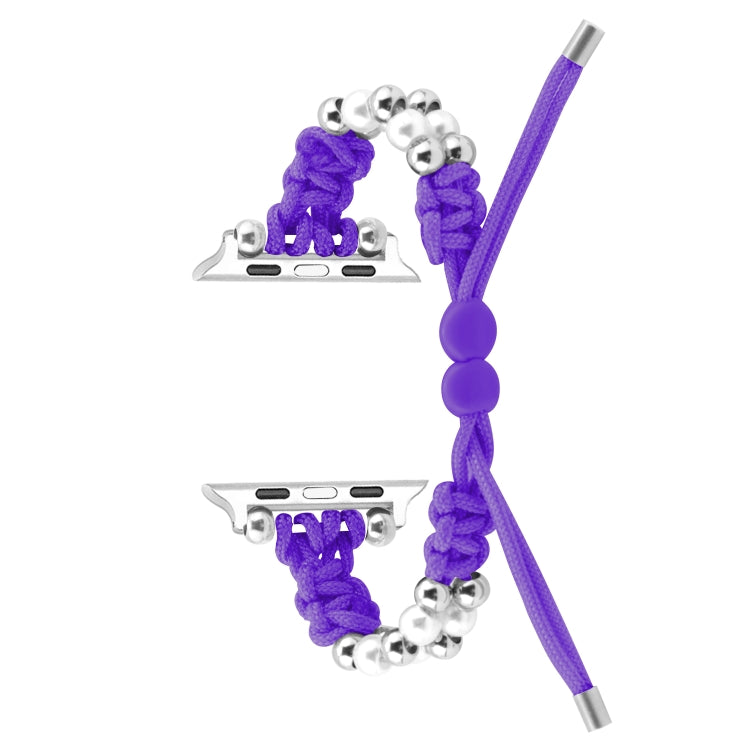 For Apple Watch 42mm Paracord Row Beads Drawstring Braided Watch Band(Purple) - Watch Bands by PMC TechLife | Online Shopping South Africa | PMC TechLife