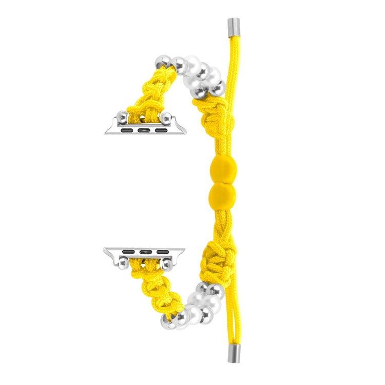 For Apple Watch 38mm Paracord Row Beads Drawstring Braided Watch Band(Yellow) - Watch Bands by PMC TechLife | Online Shopping South Africa | PMC TechLife