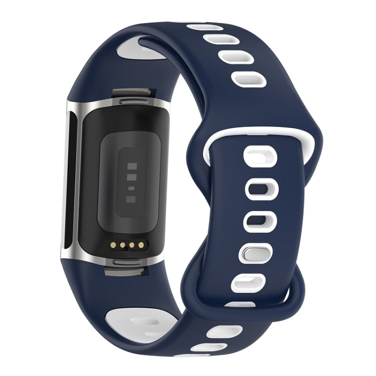 For Fitbit Charge 6 Two Color Silicone Watch Band(Midnight Blue White) - Watch Bands by PMC TechLife | Online Shopping South Africa | PMC TechLife