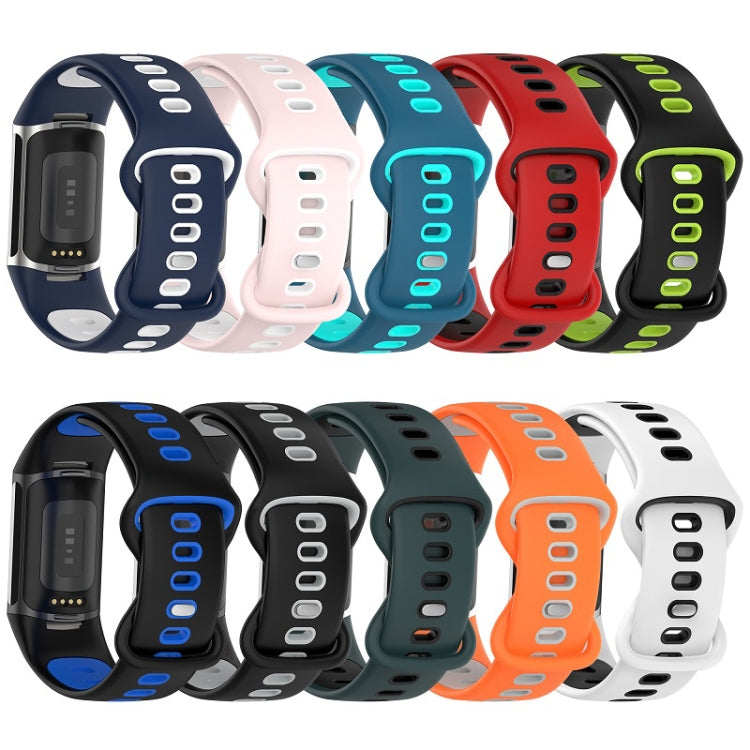 For Fitbit Charge 6 Two Color Silicone Watch Band(Olive Green Black) - Watch Bands by PMC TechLife | Online Shopping South Africa | PMC TechLife