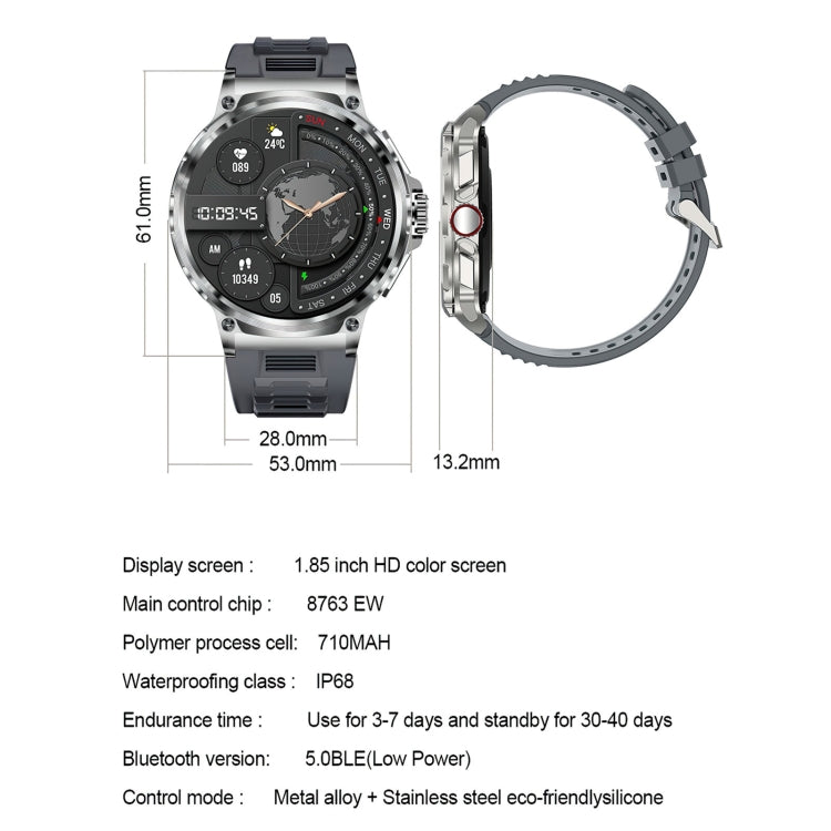 V69 IP68 BT5.0 1.85inch Smart Watch Support Voice Call / Sleep Detection(Silver) - free shipping - PMC TechLife - Order now!