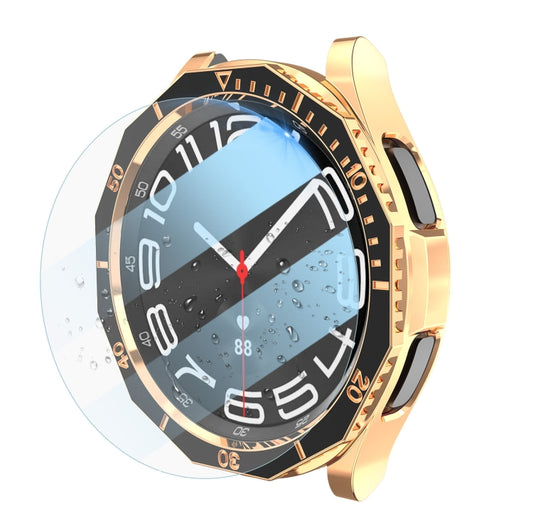 For Samsung Galaxy Watch6 Classic 47mm R960 Electroplate PC Case + Tempered Film + Watch Bezel Ring Set(Black+Rose Gold) - Watch Cases by PMC Jewellery | Online Shopping South Africa | PMC Jewellery