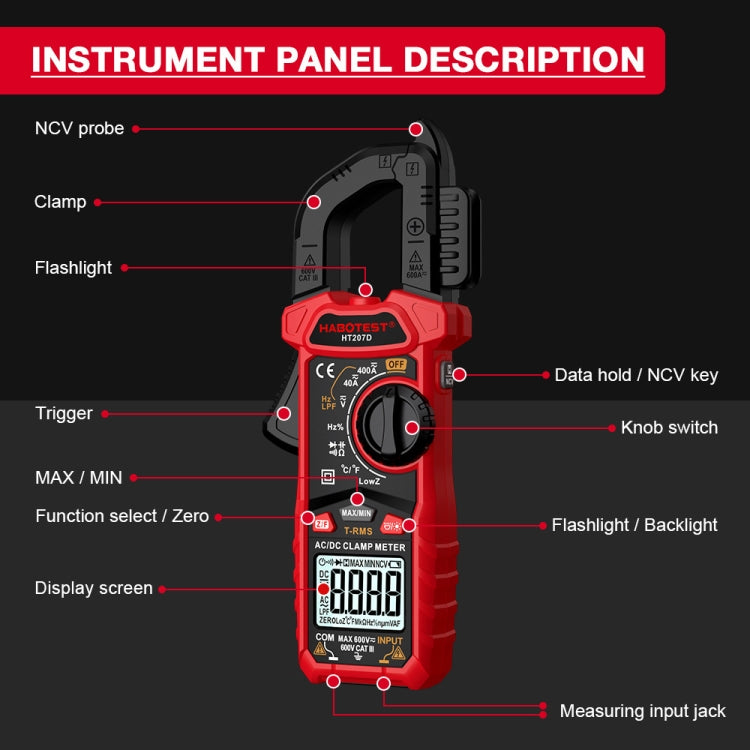 HABOTEST HT207B Multifunctional Digital Clamp Multimeter - free shipping - PMC TechLife - Order now!