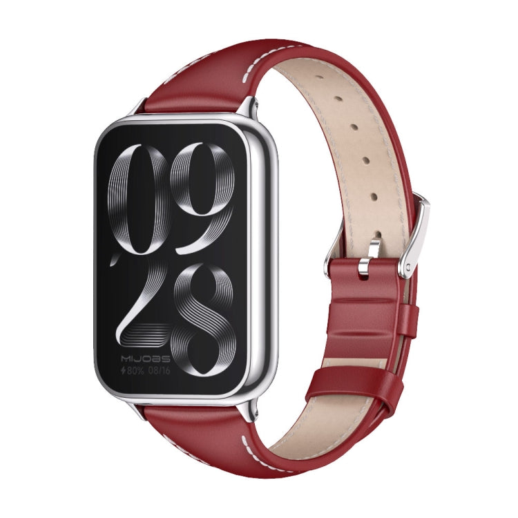 For Xiaomi Smart Band 9 Pro / 8 Pro Mijobs Genuine Leather Slim Watch Band(Red Silver) - Watch Bands by MIJOBS | Online Shopping South Africa | PMC TechLife | Buy Now Pay Later Mobicred