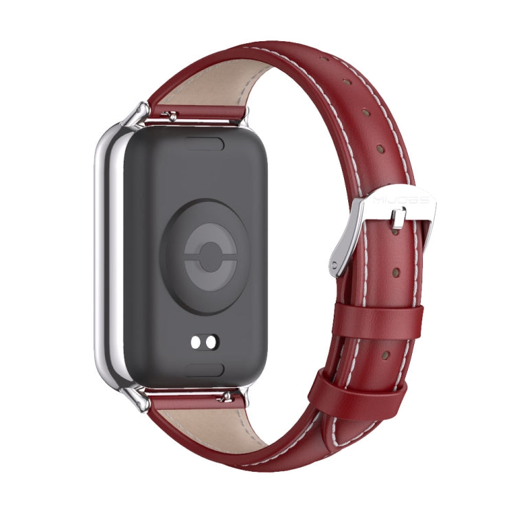 For Xiaomi Smart Band 9 Pro / 8 Pro Mijobs Genuine Leather Slim Watch Band(Red Silver) - Watch Bands by MIJOBS | Online Shopping South Africa | PMC TechLife | Buy Now Pay Later Mobicred