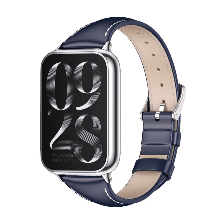 For Xiaomi Smart Band 9 Pro / 8 Pro Mijobs Genuine Leather Slim Watch Band(Blue Silver) - Watch Bands by MIJOBS | Online Shopping South Africa | PMC TechLife | Buy Now Pay Later Mobicred