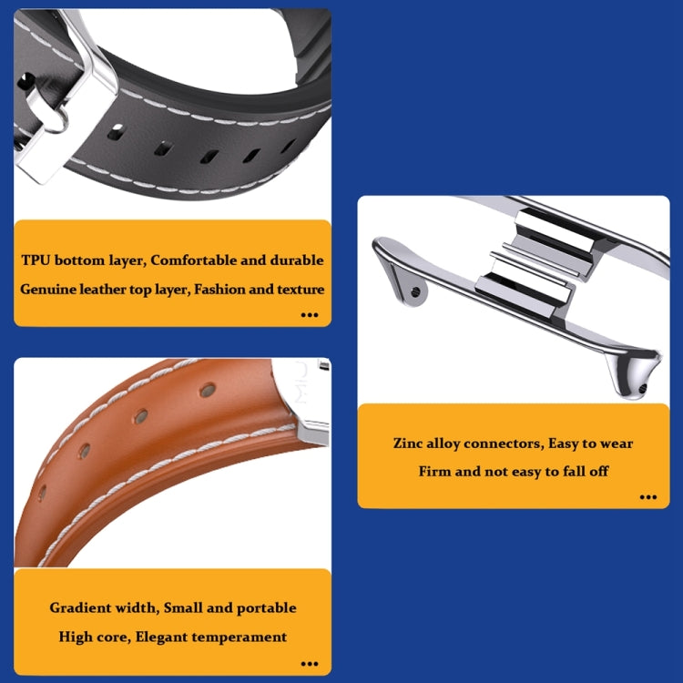 For Xiaomi Smart Band 9 Pro / 8 Pro Mijobs Genuine Leather Slim Watch Band(Red Silver) - Watch Bands by MIJOBS | Online Shopping South Africa | PMC TechLife | Buy Now Pay Later Mobicred
