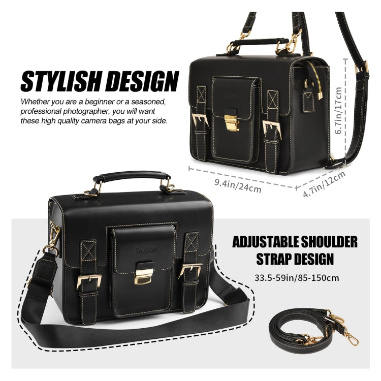 Cwatcun D83 Vintage Small Camera Case Leather Camera Messenger Bag, Size:24 x 17 x 12cm(Black) - free shipping - PMC TechLife - Order now!