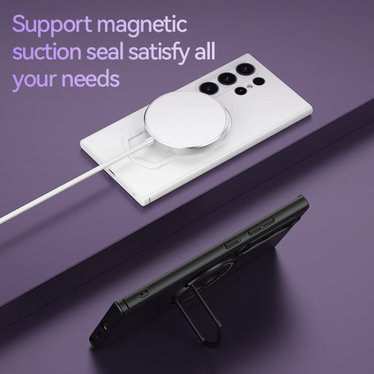 For Samsung Galaxy S24 5G Matte Magsafe Magnetic Phone Case with Trolley Holder(White) - Galaxy S24 5G Cases by PMC TechLife | Online Shopping South Africa | PMC TechLife