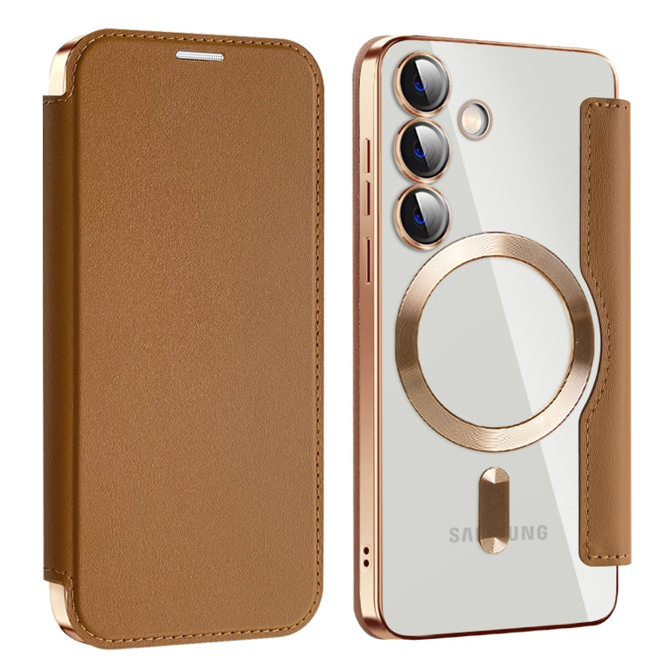 For Samsung Galaxy S24 5G MagSafe Magnetic RFID Anti-theft Leather Phone Case(Brown) - Galaxy S24 5G Cases by PMC Jewellery | Online Shopping South Africa | PMC Jewellery