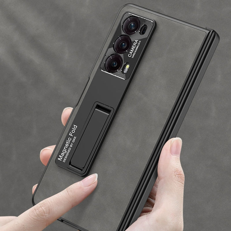 For Honor Magic V2 GKK Integrated Frosted Fold Hinge Leather Phone Case with Holder(Grey) - free shipping - PMC TechLife - Order now!