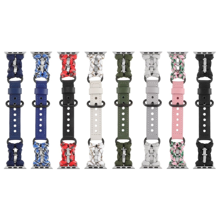 For Apple Watch Series 8 41mm Paracord Genuine Leather Watch Band(Grey) - Watch Bands by PMC TechLife | Online Shopping South Africa | PMC TechLife | Buy Now Pay Later Mobicred
