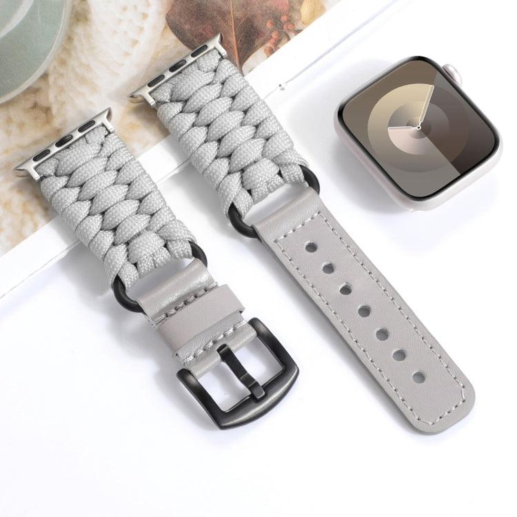 For Apple Watch Series 8 41mm Plain Paracord Genuine Leather Watch Band(Grey) - Watch Bands by PMC TechLife | Online Shopping South Africa | PMC TechLife