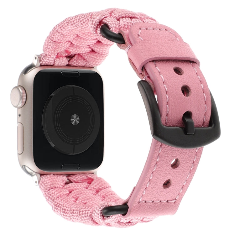 For Apple Watch SE 2022 44mm Plain Paracord Genuine Leather Watch Band(Pink) - free shipping - PMC TechLife - Order now!